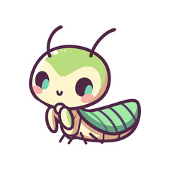 Cute cartoon insect character with big eyes and a smiling expression, set against a simple background