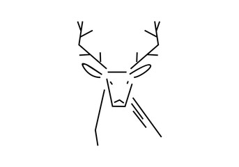 Deer flat line icon. Vector thin sign of reindeer, wild animal. 