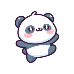 Cute cartoon panda character with big eyes and rosy cheeks, playfully posing against a simple background