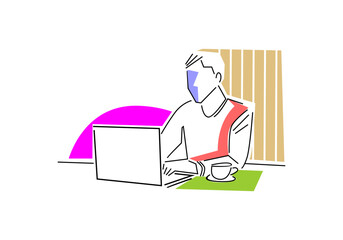 man sitting with laptop computer