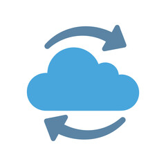 Blue cloud icon with circular arrows representing data synchronization and cloud storage