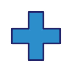 Obraz premium Blue medical cross symbol on a white background, representing healthcare and first aid services