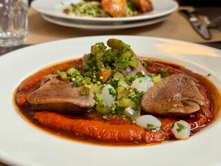 Fine dining place of a beef tongue 