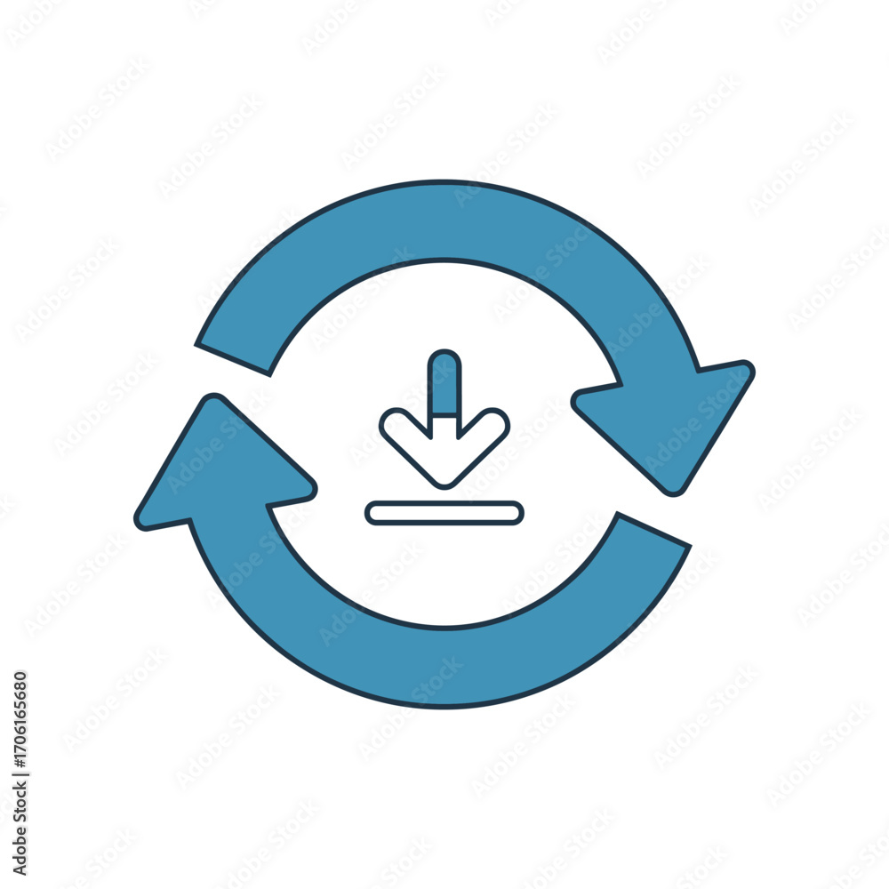 Poster circular arrows indicating a refresh or download action with a minimalist design