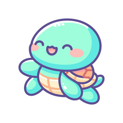 Cute cartoon turtle character smiling while walking, with a simple white background