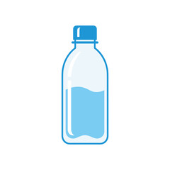 Clear plastic water bottle filled with water, set against a minimalist white background