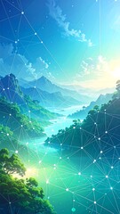 Digital landscape, vibrant colors, nature