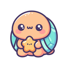 Cute cartoon turtle holding a star, set against a simple white background, ideal for children's illustrations