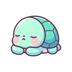 Obraz premium Cute cartoon turtle resting peacefully with a soft expression, ideal for children's illustrations