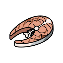 Fresh salmon steak on a white background, showcasing its vibrant color and texture, ideal for culinary use