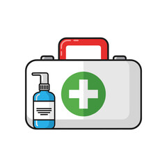 First aid kit with a medical spray bottle, emphasizing health safety and preparedness