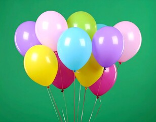 Colorful balloons against a green background