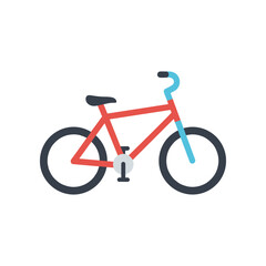 Fototapeta premium Colorful bicycle with a blue handlebar parked against a plain white background