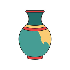 Colorful ceramic vase with intricate patterns and smooth curves, set against a plain background