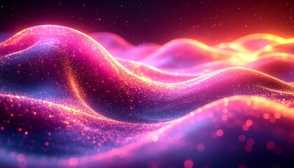 Abstract digital waves of glowing particles