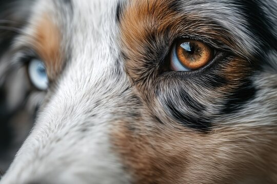 Primer plano del ojo de un perro de raza Border Collie con pelaje tricolor.