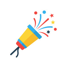 Colorful party popper bursting with confetti and streamers, celebrating a joyful occasion