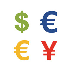Colorful representation of various currency symbols on a white background, ideal for financial themes