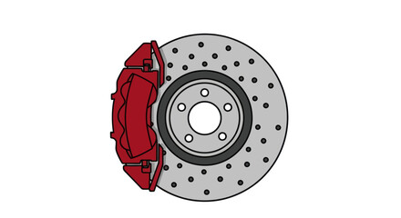 Automotive Disc Brake System with Red Caliper.