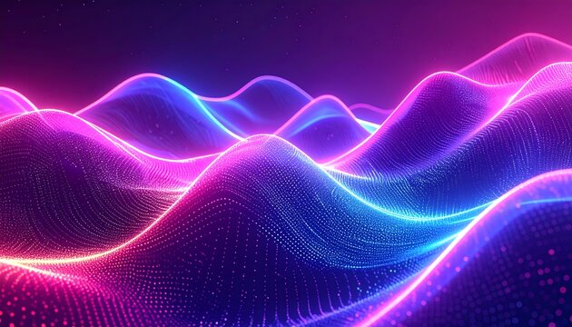 Abstract glowing wavy lines of dots