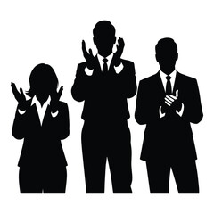 Silhouetted business people clapping enthusiastically celebrating success and achievement silhouette