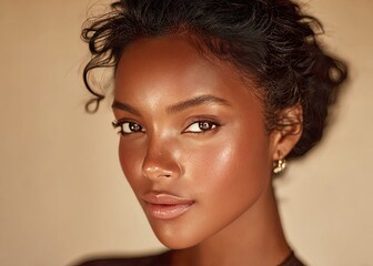 Naklejka premium Beautiful black woman with glowing skin posing for beauty portrait