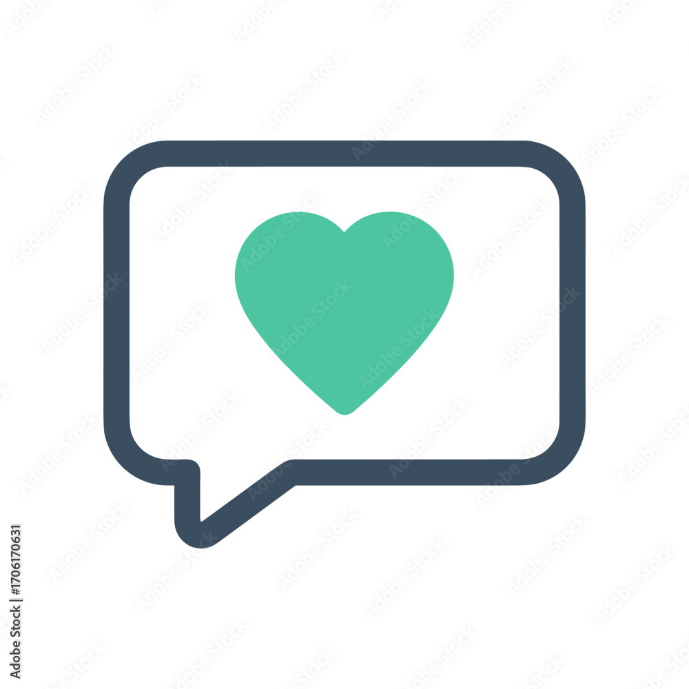 Poster simple heart symbol inside a speech bubble, representing love and communication in a minimalist desi