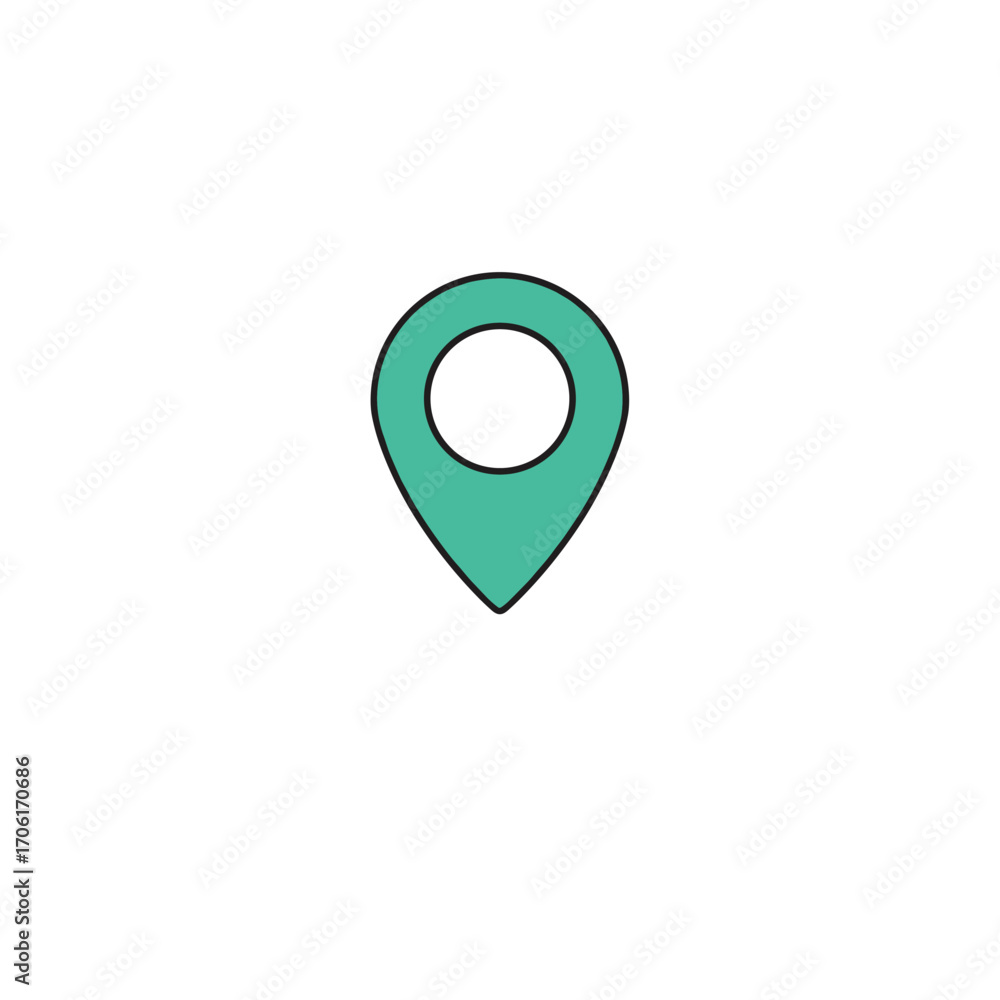 Poster simple location pin icon on a white background, symbolizing navigation and mapping services