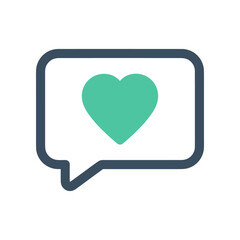 Simple heart symbol inside a speech bubble, representing love and communication in a minimalist design