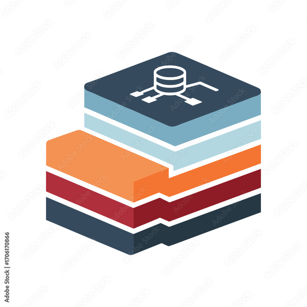 Aufkleber stylized illustration of layered data storage with a database symbol, representing technology concep