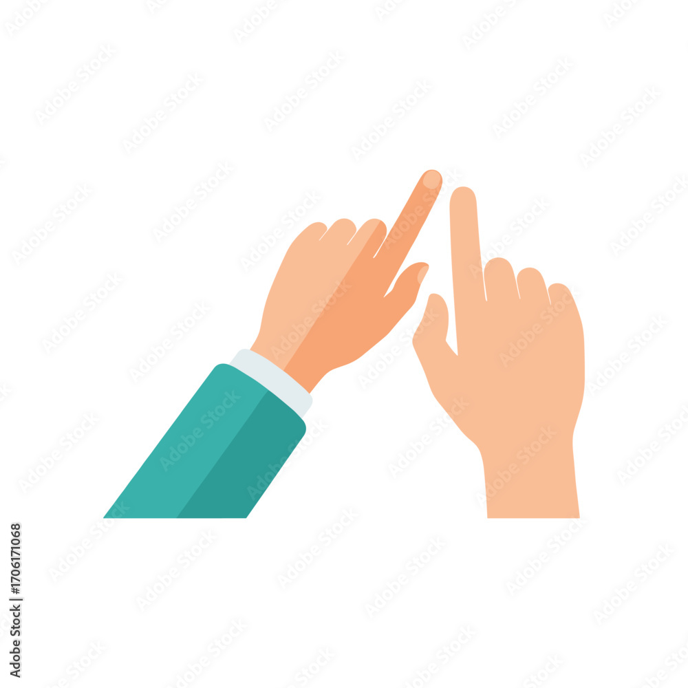 Poster two hands pointing towards an unseen object, showcasing interaction in a digital environment
