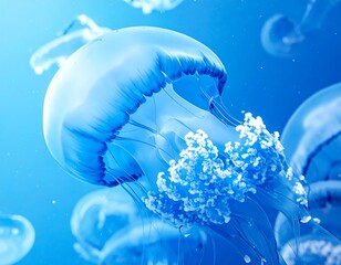 Azure jellyfish in underwater display