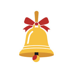 Vibrant golden bell with red bow, symbolizing celebration, set against a plain white background