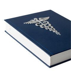 Medical Book The Caduceus Symbol on a Navy Blue Textured Cover on transparent background