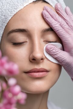 Una mujer recibe un tratamiento facial con una compresa en el ojo, con un ambiente de serenidad y cuidado.