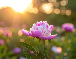 Beautiful pink peony in sunlight