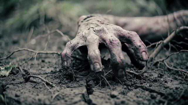 Zombie hand in mud.