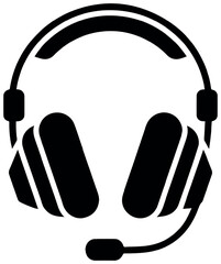 Black Headset Icon Vector – Communication, Support, and Gaming Headphones Symbol