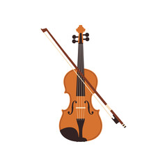Fototapeta premium A beautifully crafted wooden violin and bow resting elegantly against a white background