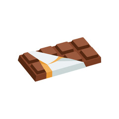 A detailed illustration of a chocolate bar with a partially unwrapped foil, showcasing its texture