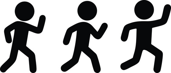 Stickman silhouette running action poses showing human figure in motion for sports athletics jogging and fitness illustration design