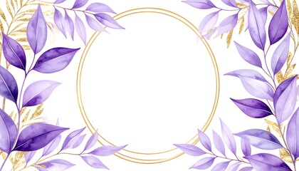 Delicate floral frame in shades of purple and gold