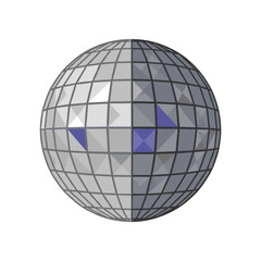 A reflective disco ball featuring a geometric design, suspended in a vibrant party atmosphere
