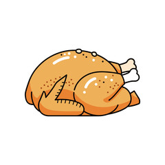 A roasted chicken on a white background, showcasing its golden skin and juicy texture, ideal for culinary use