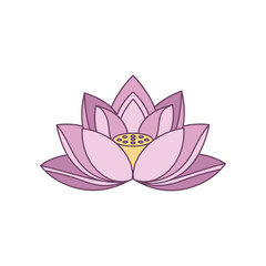 A serene pink lotus flower in full bloom, symbolizing purity and tranquility against a white backdrop