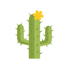A vibrant cactus with a yellow flower against a clean white background, ideal for nature-themed designs