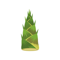 A vibrant green bamboo shoot standing upright against a white background, symbolizing growth