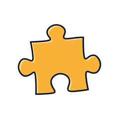 Bright yellow puzzle piece isolated on a white background, symbolizing problem-solving and creativity