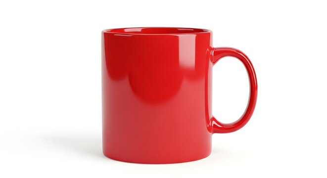 Single red ceramic mug with handle isolated on white background