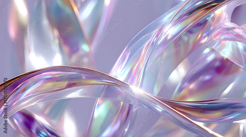 Poster abstract iridescent ribbon with a pearlescent shine, creating a mesmerizing and ethereal visual expe
